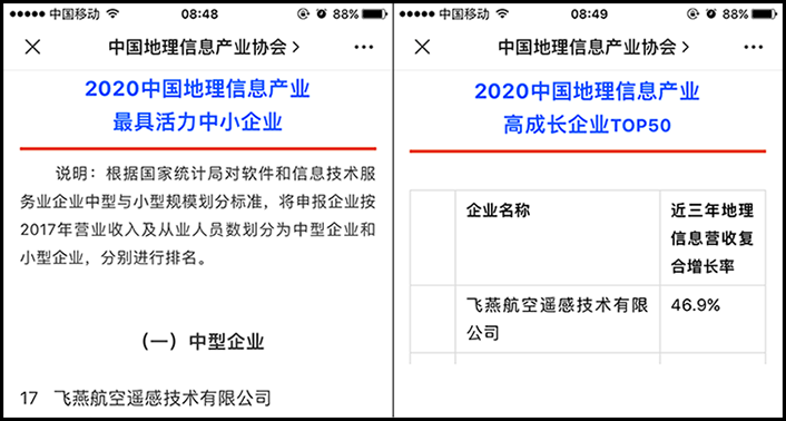 喜訊丨飛燕遙感榮獲2020中國地理信息產(chǎn)業(yè)最具活力中型企業(yè)榮譽稱號，榮耀入選2020中國地理信息產(chǎn)業(yè)高成長企業(yè)TOP50！